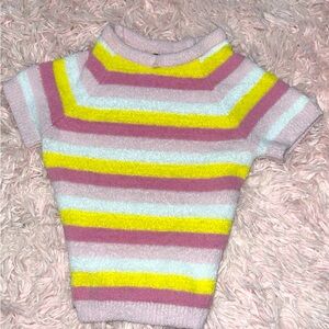 colorful, fuzzy, stripped crop top!
